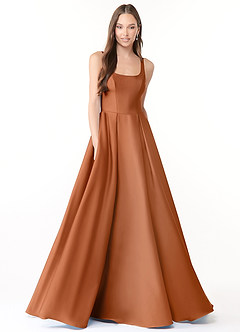 Azazie Neve Bridesmaid Dresses Copper Ball-Gown with Pockets Stretch Satin Dress image1