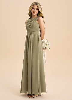 Azazie Skyla Junior A-Linie Plissee Chiffon Kleid Moosgrün image1