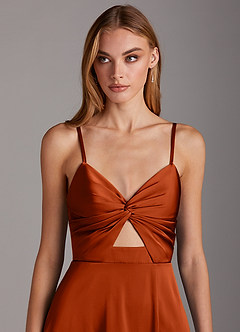 Azazie Jenna Robes de demoiselle d'honneur Robe Trapèze en Satin extensible Plissée Paprika image6