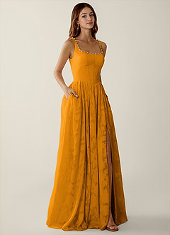 Megan Butterscotch Lace A-line Prom Dress image4
