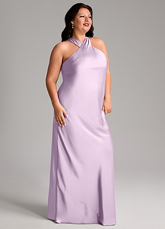 Azazie Doretta Bridesmaid Dresses Frosted Lilac Mermaid Pleated Stretch Satin Dress image8