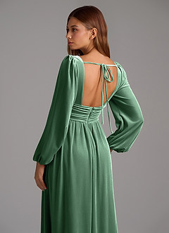 Azazie Norah Bridesmaid Dresses Eucalyptus A-Line Long Sleeve Velvet Dress image6