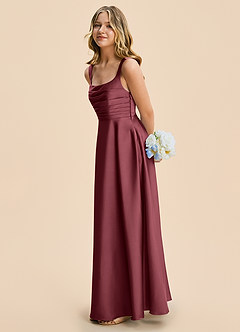 Azazie Azaria Junior A-Linie Plissee Stretch-Satin Kleid Merlot image4