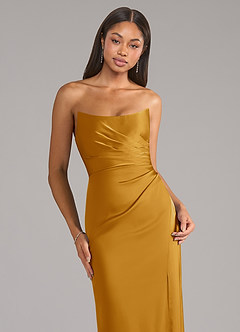 Azazie Marla Bridesmaid Dresses Butterscotch Sheath Strapless Stretch Satin Convertible Dress image2