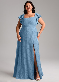 Azazie Bondi Bridesmaid Dresses Steel Blue A-Line Side Slit Floral Burnout Dress image10