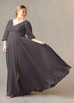 Azazie Zahara Mother of the Bride Dresses Steel Grey A-Line V-Neck Pleated Chiffon Dress image9