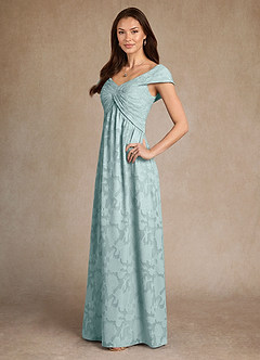 Azazie Myrtle Mother of the Bride Dresses Mist A-Line Pleated Floral Burnout Dress image2