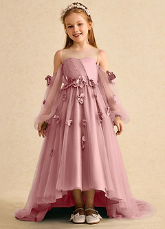 Azazie Karrie Flower Girl Dresses Dusty Rose A-Line with Sleeves Tulle Dress image1