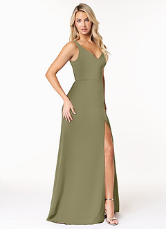 Azazie Jess Final Sale Dusty Blue Sheath V-Neck Stretch Satin Dress image4