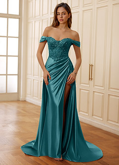 Rowane Peacock Blue Corset Rhinestone Sheer Lace Prom Dress image8