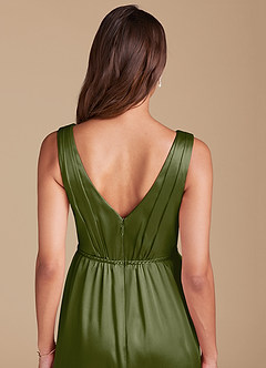 Azazie Tanicia Bridesmaid Dresses Olive A-Line Pleated Metallic Satin Dress image5