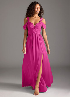 Azazie Lianne Brautjungfernkleider A-Linie Schulterfrei Stretch-Satin Kleid Fuchsia image2