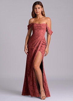 Azazie Johana Robes de demoiselle d'honneur Robe Sirène Convertible en Blumen-Burnout Épaules dénudées Terracotta image4