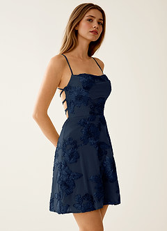Lysandra Navy Blau Stretch-Minikleid mit 3D-Blumen-Korsett image3