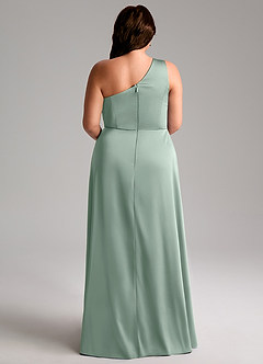 Azazie Brooke Bridesmaid Dresses Agave A-Line One Shoulder Stretch Satin Dress image10
