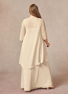 Azazie Weisz Mother of the Bride Dresses Champagne A-Line Square Neckline Pleated Chiffon Dress image2
