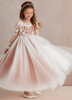 Azazie Elodie Flower Girl Dresses Ivory Paprika Ball-Gown Lace Dress image2