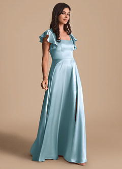 Azazie Bondi Bridesmaid Dresses Sky Blue A-Line Bow Metallic Satin Dress image4