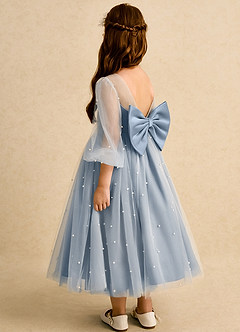 Azazie Trudy Flower Girl Dresses Dusty Blue Ball-Gown Sweetheart Neckline Tulle Dress image7
