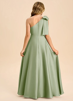 Azazie Penguin Junior Dusty Sage A-Line Bow Stretch Satin Dress image2