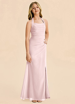 Azazie Destiny Junior Blushing Pink Sheath Ruched Chiffon Dress image5
