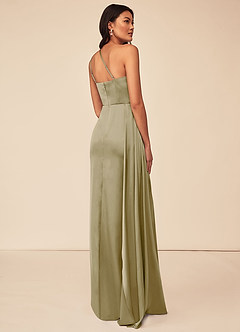 Azazie Maron Robes de demoiselle d'honneur Robe Trapèze en Satin extensible Epaule unique Vert Mousse image4