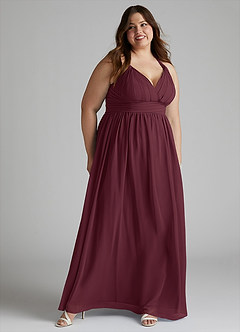 Azazie Ashia Brautjungfernkleider A-Linie Plissee Chiffon Kleid Cabernetrot image9