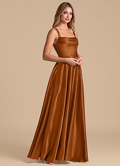 Azazie Shaude Brudtärnklänningar Klä av A-Linje i Metallisk satin Plisserad Koppar image4