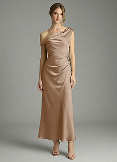 Azazie Emerson Vestidos de damas de honor Vestido de Gris Pardo de Satén Elástico de Corte Sirena con Vestidos sin tirantes image5