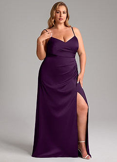 Azazie Azuree Bridesmaid Dresses Grape A-Line Pleated Stretch Satin Dress image13
