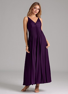 Azazie Raychelle Bridesmaid Dresses Grape A-Line Pleated Stretch Satin Dress image5