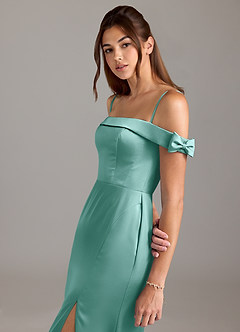 Azazie Zayla Brautjungfernkleider Wandelbar A-Linie Schulterfrei Stretch-Satin Kleid Aqua image2