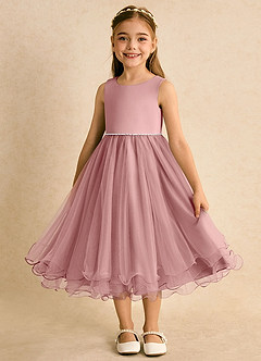 Azazie Lass Flower Girl Dresses Dusty Rose A-Line Bow Tulle Dress image5