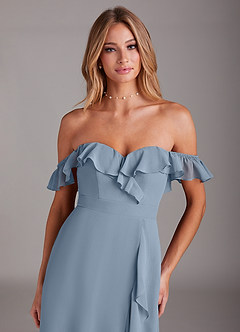 Azazie Lyra Bridesmaid Dresses Dusty Blue A-Line Chiffon Convertible Dress image9