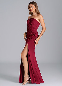 Azazie Mariya Bridesmaid Dresses Burgundy Mermaid Strapless Mesh Dress image5