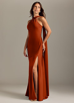 Azazie Kinsley Vestidos de damas de honor Vestido de Pimenton de Satén Elástico de Corte Sirena con Corte Lateral image3