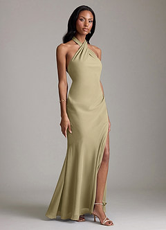 Azazie Lorena Bridesmaid Dresses Moss Green Mermaid Pleated Chiffon Dress image3