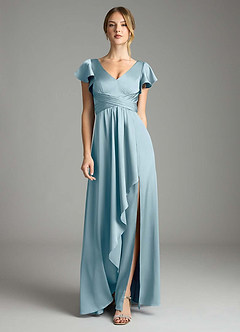 Azazie Omari Bridesmaid Dresses Moody Blue A-Line Stretch Satin Dress image3