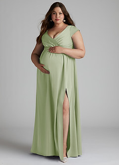 Azazie Allessia Robes de demoiselle d'honneur de maternité Robe Trapèze Plissée Longueur ras du sol Satin extensible image11