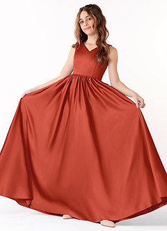 Azazie Hathaway Junior Abito A-Line in Raso Elasticizzato Fiocco Ruggine image2