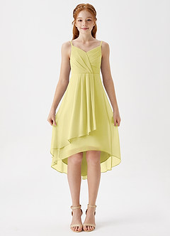 Azazie Mariam Junior Lemon Sorbet A-Line Pleated Chiffon Dress image4