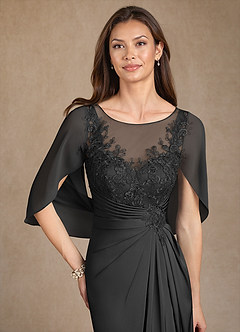 Azazie Hera Mother of the Bride Dresses Black A-Line Lace Stretch Satin Dress image5