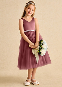 Azazie Firefly vestidos de niña de las flores Vestido de Amatista de Satin Mate de Corte En A con Lazo image3
