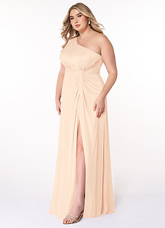 Azazie Brooke Jurken voor bruidsmeisjes Jurk van Mesh met A-Lijn One-Shoulder Parel Roze image40