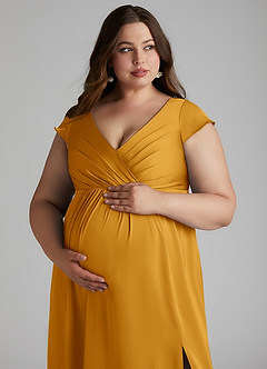 Azazie Allessia vestidos de dama de honor de maternidad Vestido de Corte En A Plisado Hasta el suelo Satén Elástico image13