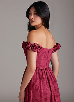 Azazie Autumn Bridesmaid Dresses Burgundy A-Line Off the Shoulder Floral Burnout Convertible Dress image5