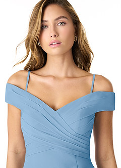 Azazie Lecia Final Sale Black Empire Off-The-Shoulder Pleated Chiffon Convertible Dress image2
