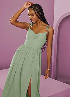 Barbie ♥ Azazie Jurken voor bruidsmeisjes Jurk van Chiffon met A-Lijn Geplooid Stoffige Salie image11