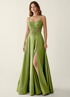 Zuri Basil Satin Wrap Beaing Corset A-line Prom Dress image6