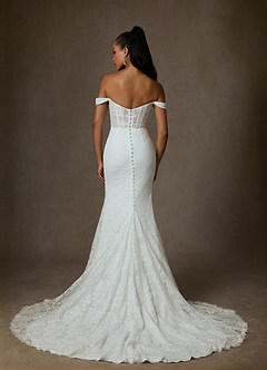Azazie Idalis Wedding Dresses Diamond White Mermaid Lace Dress image2